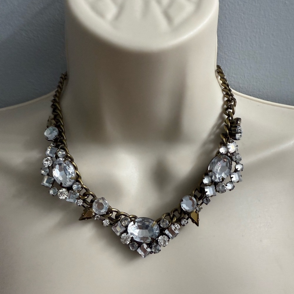 Express Vintage Bronze Tone Setting- Clear Faceted Stones Necklace